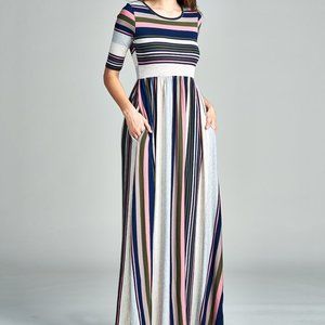Mauve & Olive Stripe Pocket Maxi Dress
